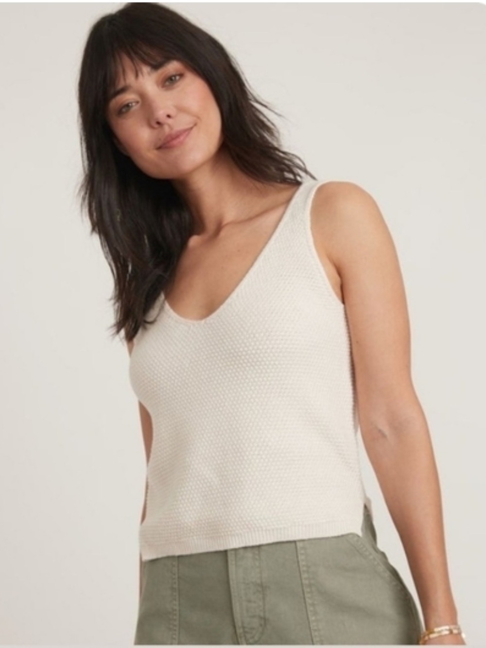 Marine Layer Finley Knit Tank Cream Textured XS Minimalist Capsule Cotton Top